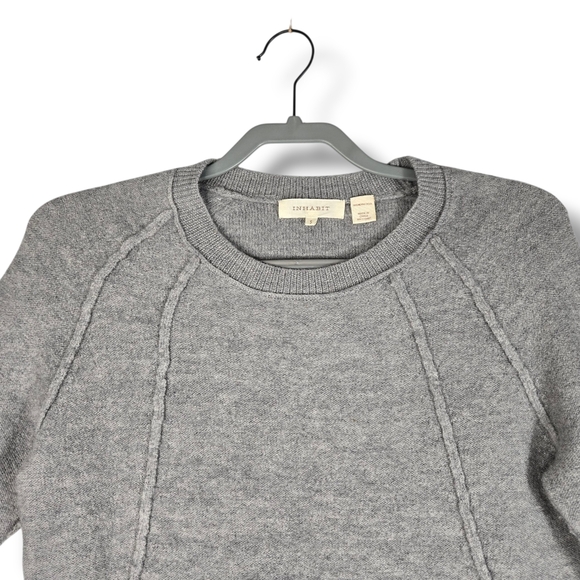 Inhabit Gray Crew Neck 100% Merino Wool Hi Low Hem Exposed Seams Size Small - Picture 4 of 15
